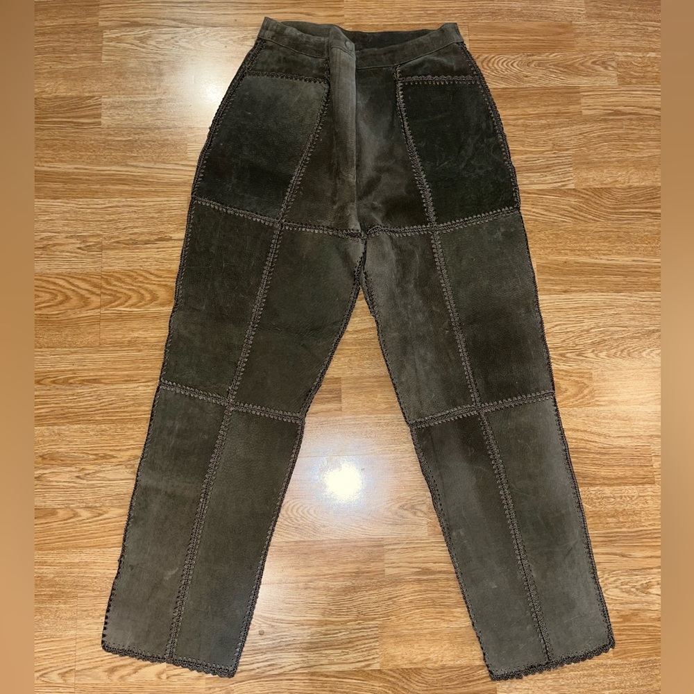 Vintage S.M.H. Suede Green Patchwork Stitch High Waisted Pants